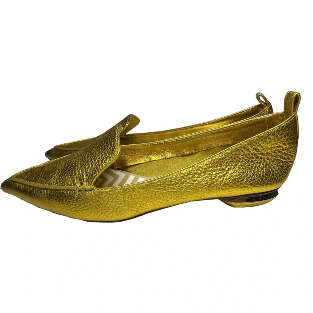 NICHOLAS KIRKWOOD | Beya Gold Leather Pointed Toe Flat Loafer Shoe Lux